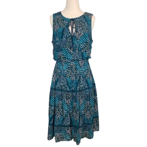 LC LAUREN CONRAD Dress Midi Sleeveless V-Neck Ruffle Hem Teal Fern Small - Picture 1 of 8